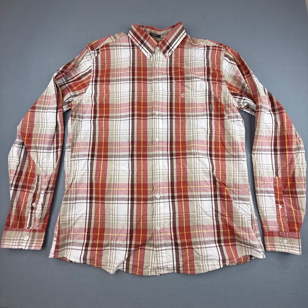 Eddie Bauer Button Down Shirt Mens TXL Clay Plaid Legend Wash Poplin Tall XL